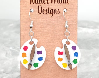Hand Painted Acrylic Paint Palette Earrings, Artist Jewelry