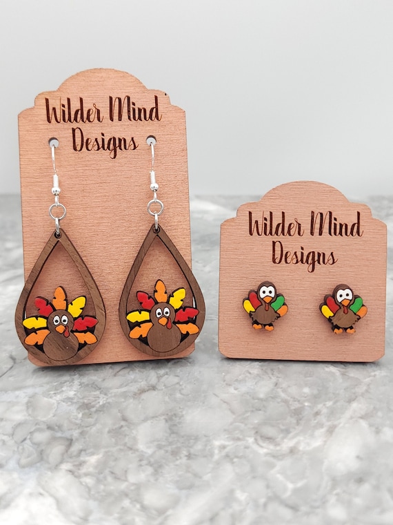 Turkey Earrings Thanksgiving Earrings Friendsgiving Fall Earrings Cute Earrings Fun Earrings Animal Earrings Turkey Studs Laser Cut Etsy