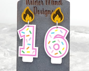 Fun Birthday Candle Earrings: Laser Cut Acrylic Party Earrings