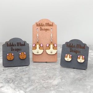 Guinea Pig Studs, Guinea Pigs, Animal Earrings, Animal Studs, Cute Earrings, Guinea Pig Gift, Guinea Pig Lover, Hamster Lover, Wood, Dangle image 1