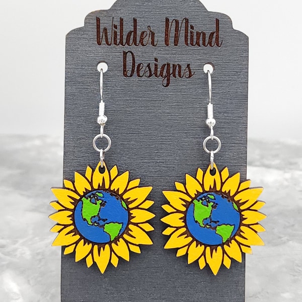 Earth Day Sunflowers, Sunflower Earrings, Sunflower Gift, Flower Earrings, Laser Cut, Summer Earrings, Cute Earrings, Earth Day Earrings