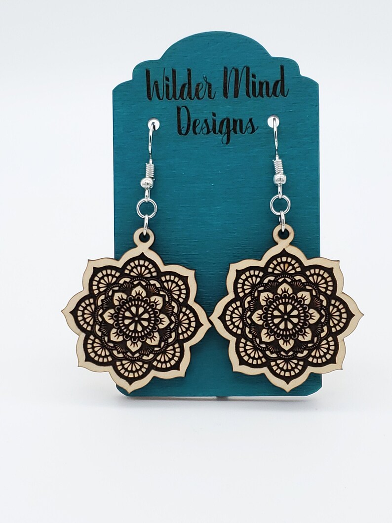 Mandala Wood Earrings Laser Cut Mandala Earrings Wooden | Etsy