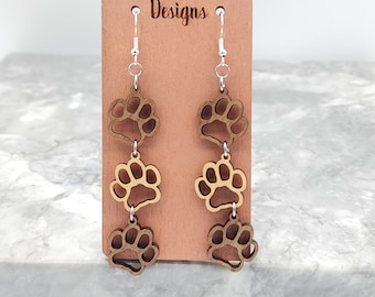 Paw Print Earrings, Paw Prints, Dog Earrings, Cat Earrings, Earrings for Animal Lovers, Dog Lover, Gifts for Dog Lovers, Dog Mom, Laser Cut