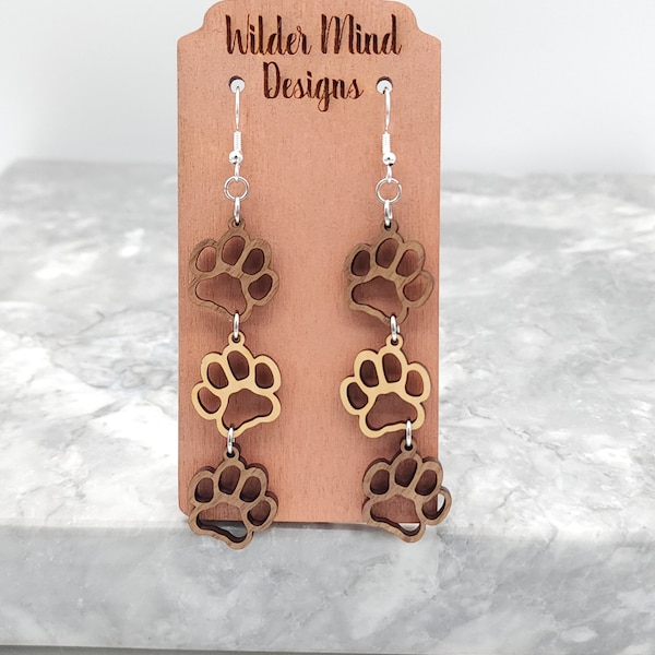 Paw Print Earrings, Paw Prints, Dog Earrings, Cat Earrings, Earrings for Animal Lovers, Dog Lover, Gifts for Dog Lovers, Dog Mom, Laser Cut