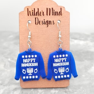 Hanukkah Sweater Earrings: Laser Cut Acrylic, Surgical Steel