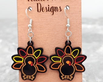 Turkey Earrings, Thanksgiving Earrings, Friendsgiving, Fall Earrings, Cute Earrings, Fun Earrings, Animal Earrings, Turkey Studs, Laser Cut