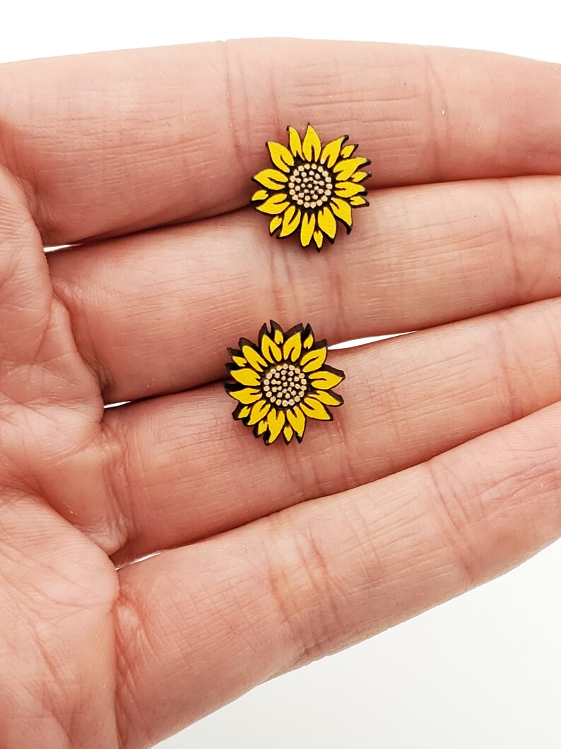 Sunflower Earrings Sunflower Studs Flower Earrings Earrings Etsy