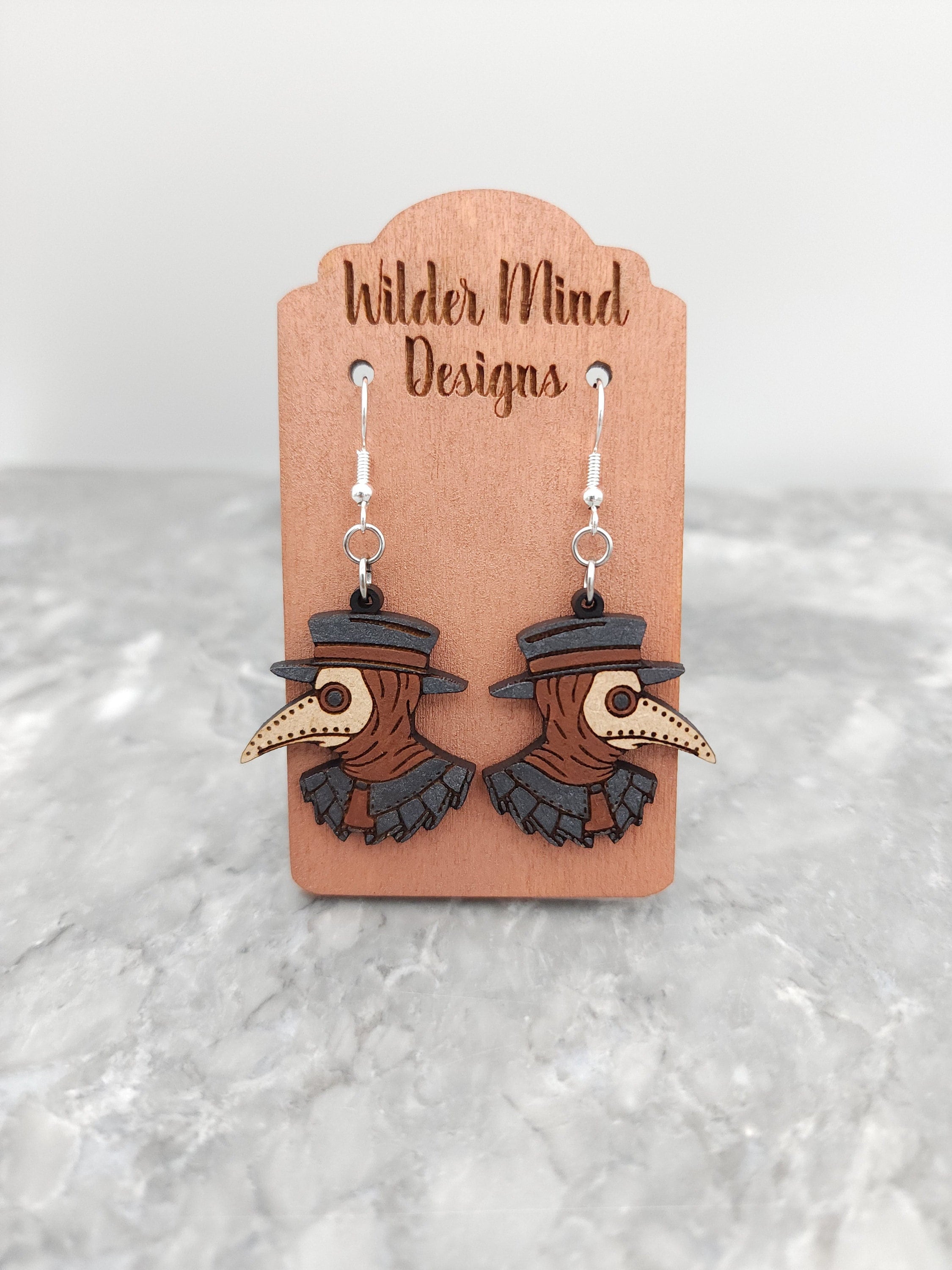 Plague Doctor Earrings, Plague Doctor Mask, Horror Earrings, Gothic Earrings, Wood Earrings, Laser Engraved, Unique Earrings, Fun Earrings