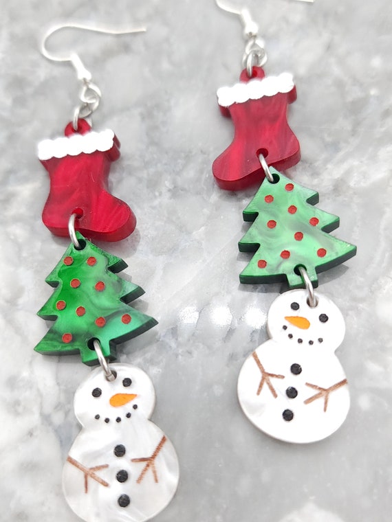 Acrylic Christmas Snowman Dangle Earrings - Cute Hat & Scarf Design, Hypoallergenic Festival Party Jewelry