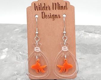 Fish Earrings, Goldfish Earrings, Animal Earrings, Goldfish, Unique Earrings, Acrylic Earrings, Fun Earrings, Fish Lover, Cute Gift