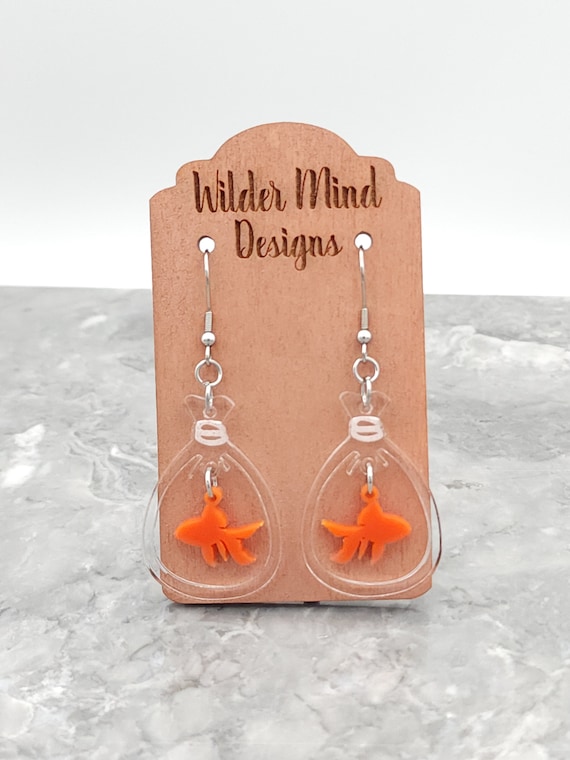 Acrylic Goldfish Earrings: Laser Cut, Fish Lover Gift