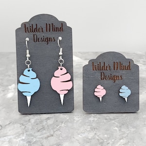 Handmade Cotton Candy Stud Earrings: Laser Cut Wood, Surgical Steel