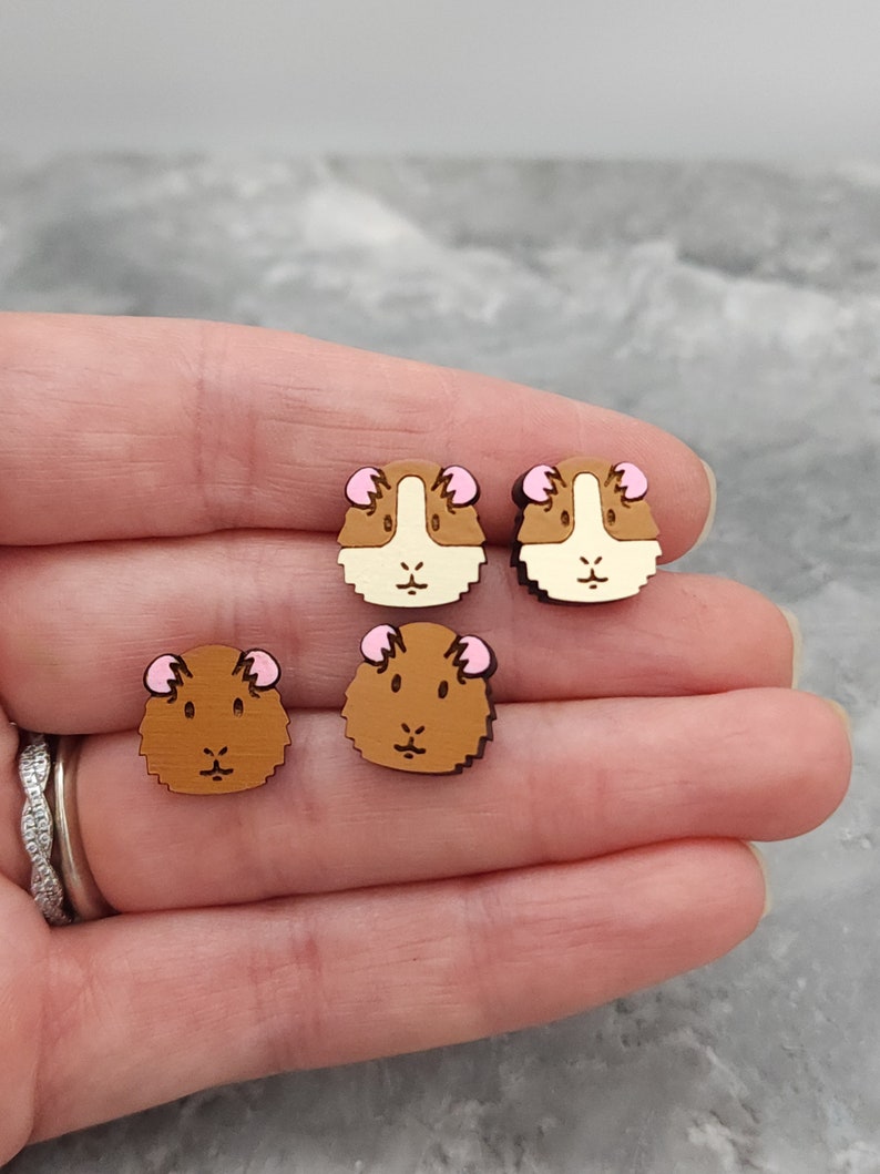 Guinea Pig Studs, Guinea Pigs, Animal Earrings, Animal Studs, Cute Earrings, Guinea Pig Gift, Guinea Pig Lover, Hamster Lover, Wood, Dangle image 8