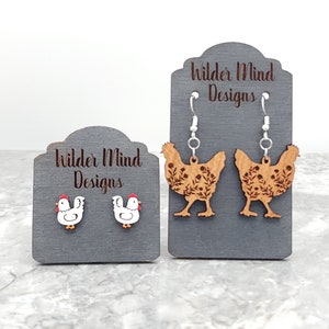 Handmade Chicken Earrings: Laser Cut Wood, Farm Animal Studs