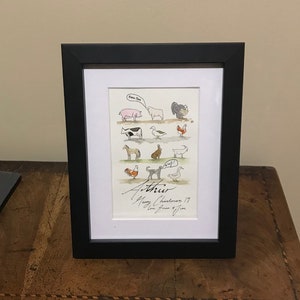 HAND DRAWN Farmyard animal picture; Personalised animal sketch in pen and watercolours.
