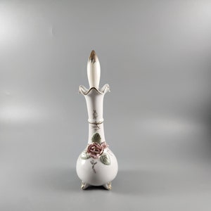 Vintage perfume bottle with applied pink rose, collectible, vanity bottle, dresser decor, vanity decor, collectible bottle, ladies gift