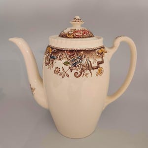 Cafetera vintage Johnson Bros Devonshire Brown #118579 con tapa, capacidad para 6 tazas, descatalogada.