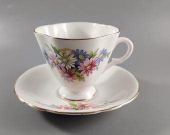 Vintage Clarence Bone China Cup and Saucer Set: Floral Gold Trim