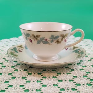 Vintage fine china tea cup and saucer set, pattern #6701 from Japan, 6 oz capacity, blue leaf design, replacement pieces