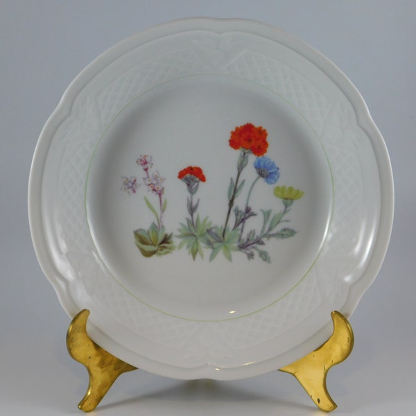 Philippe Deshoulieres edition Lourioux porcelain china-discontinued-wildflower-7 1/2 inch shallow bowl-salad/cream soup bowl-5 3/4 in saucer