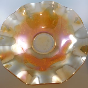Vintage Marigold Carnival Glass Bowl: Scalloped Edge, Floral Design