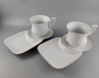 Vintage Porcelain Snack Sets, Service for Two, Tea and Toast, Dessert Plate and Cup, Unbranded