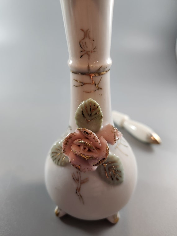 Vintage perfume bottle with applied pink rose, co… - image 3