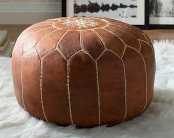 ROUND OTTOMAN - LEATHER Ottoman Pouf - Handmade Floor Pouf -  50% off Leather Floor Cushion -  Leather Ottoman Footstool , leather poof
