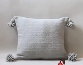 Moroccan cotton pillows , 20x20 , Tassel Pillow Cover , all gray , gray pompoms , pom pom pillow cover , tassel pillow