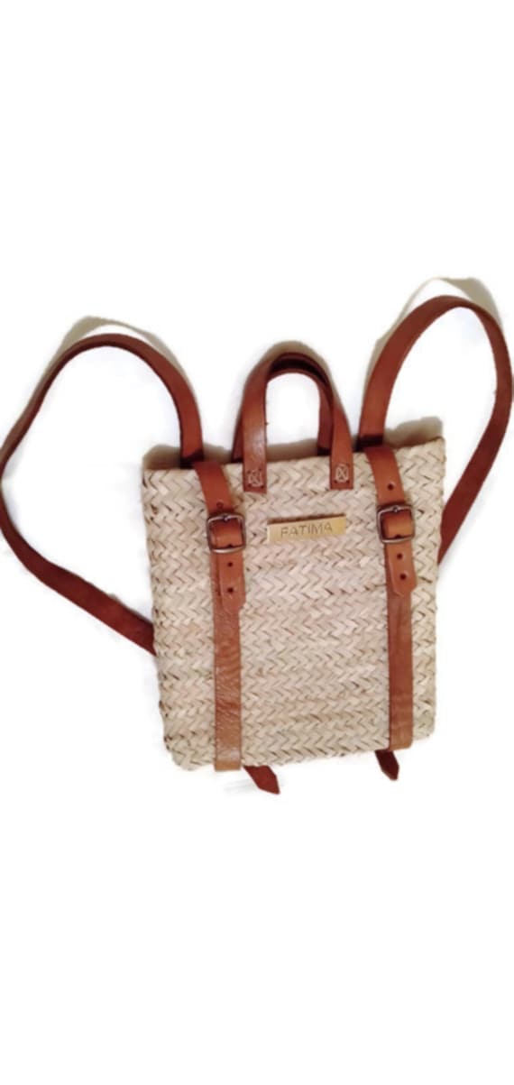 Hipster Moroccan Straw baskets Backpack with leather handles French