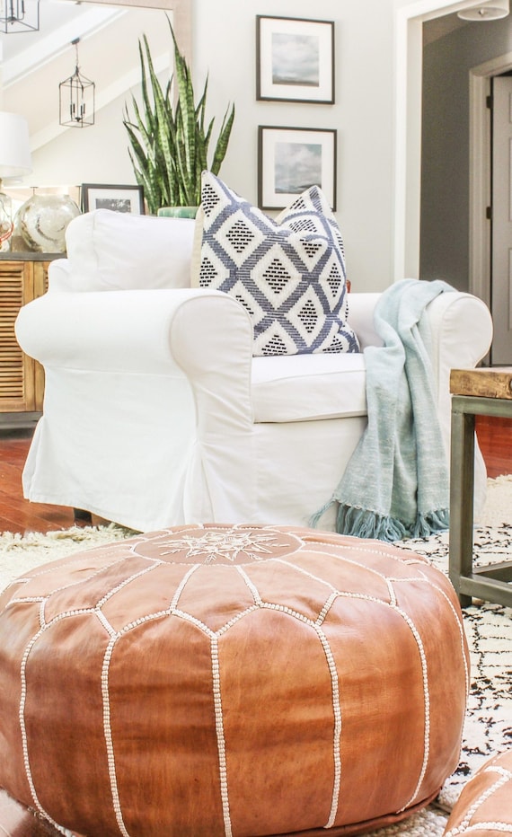 LEATHER Ottoman Pouf ROUND OTTOMAN Leather Boho Ottoman Footstool Handmade Vintage Floor Pouf 50/% off Leather Floor Cushion