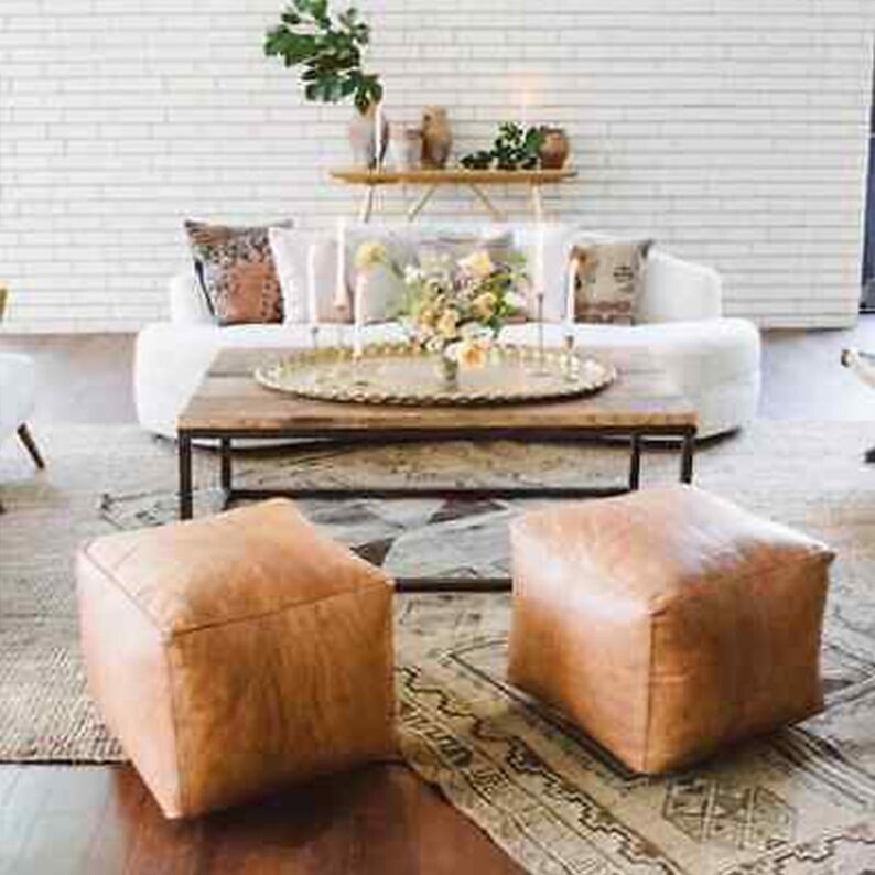 TWO MOROCCAN POUFS Living Room Pouf Handmade Square Floor Etsy