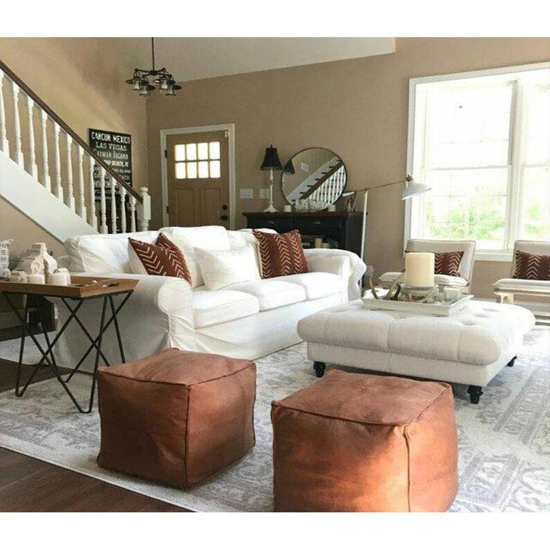 TWO MOROCCAN POUFS Living Room Pouf Handmade Square Floor Etsy