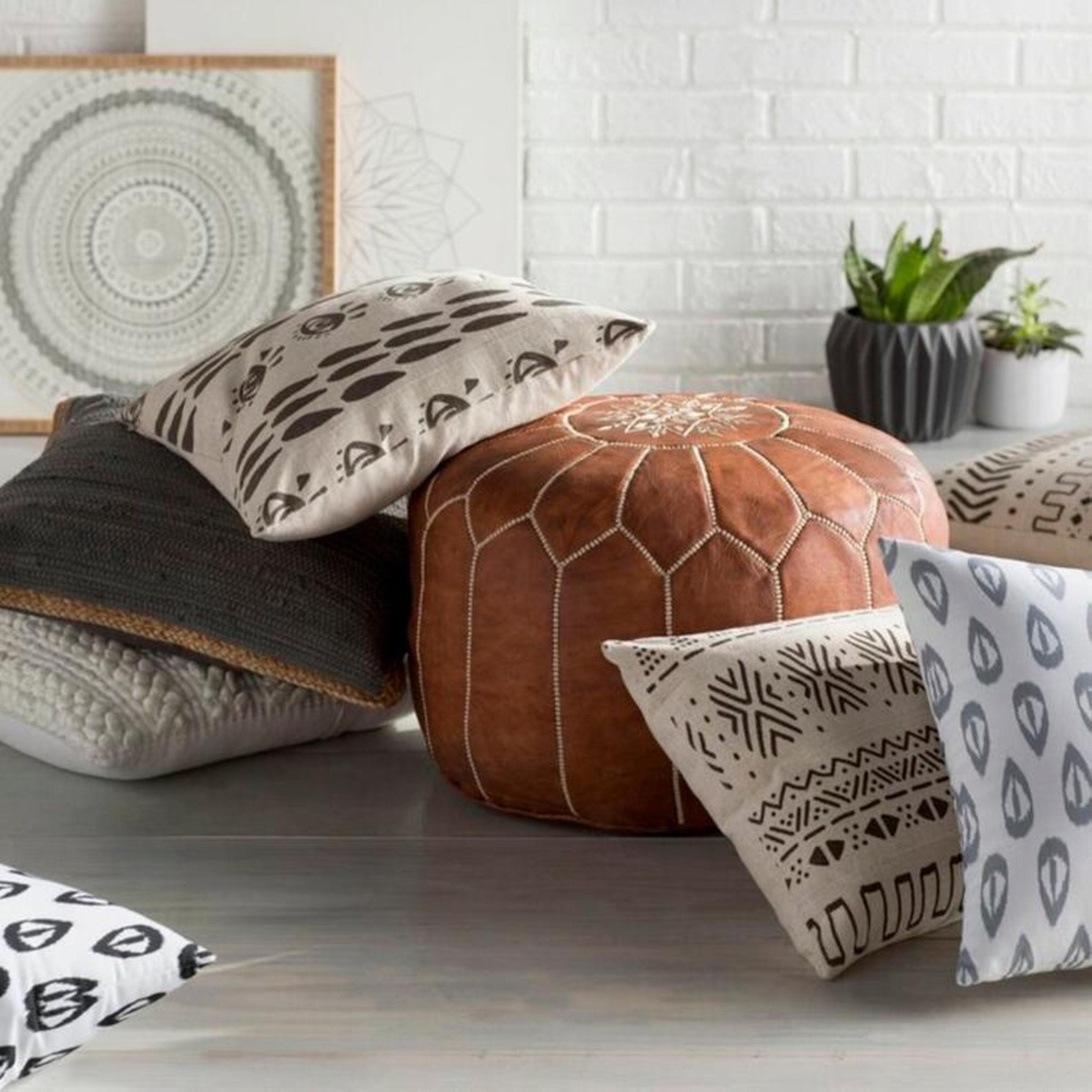 LEATHER Ottoman Pouf ROUND OTTOMAN Leather Boho Ottoman Footstool Handmade Vintage Floor Pouf 50/% off Leather Floor Cushion