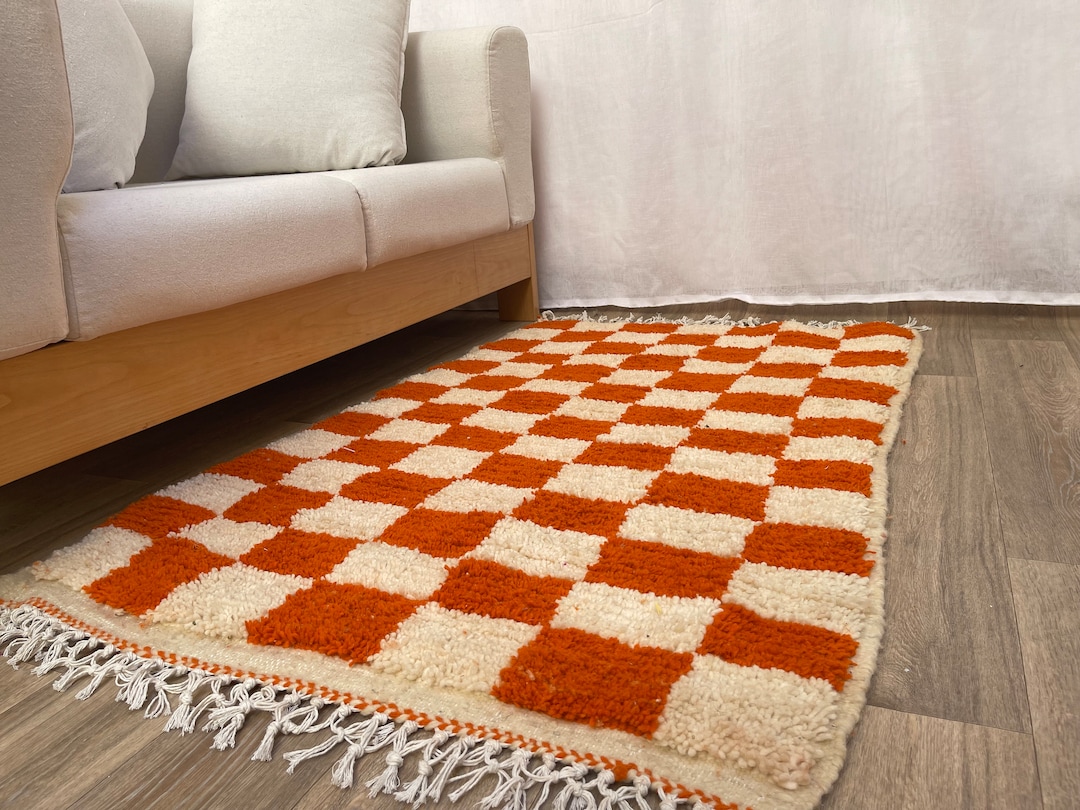 Orange Checkered Rug Checkerboard Rug Super Soft Rug Etsy