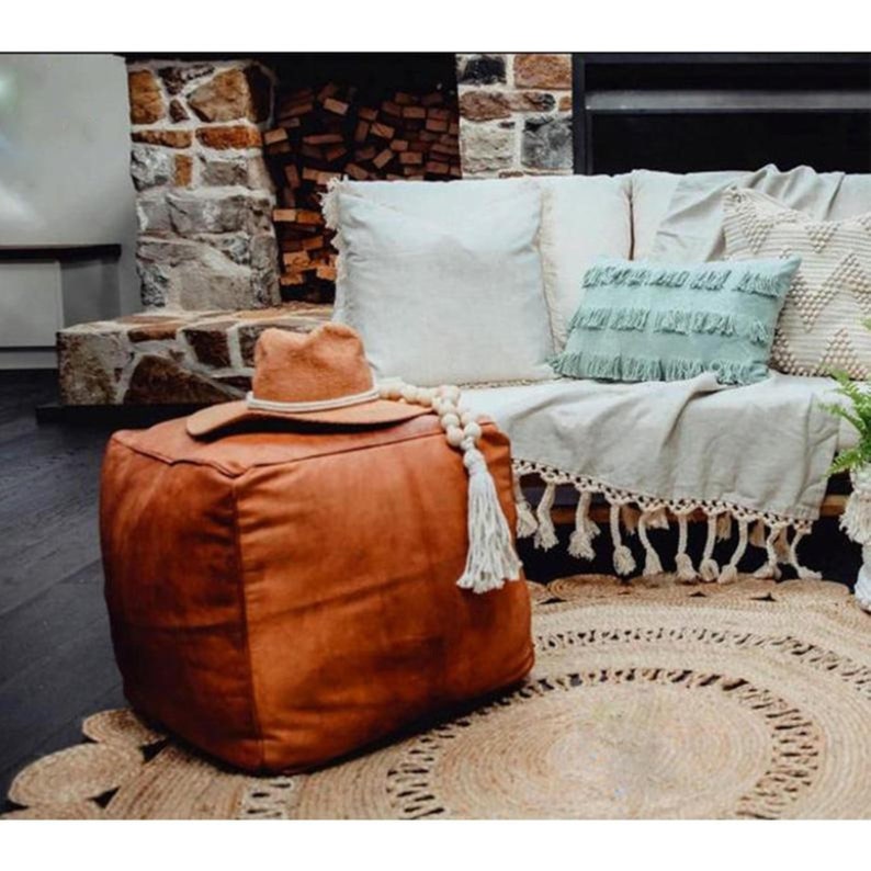 TWO MOROCCAN POUFS Living Room Pouf Handmade Square Floor Etsy
