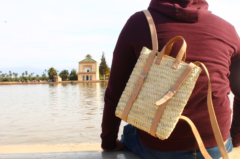 Straw Basket Backpack Straw Beach Bag Boho Backpack Etsy