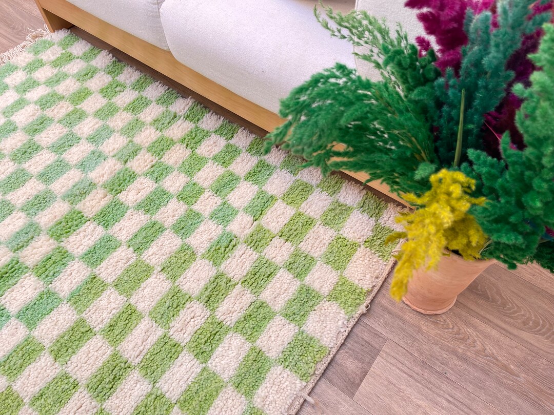 Light Green Checkered Rug Green Checkerboard Rug Custom Etsy