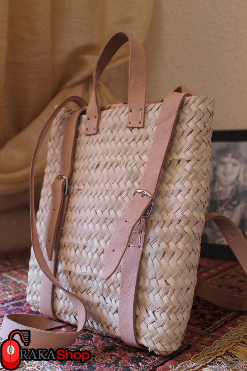 Straw Basket Backpack Straw Beach Bag Boho Backpack Etsy