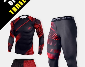 3 Pcs Rash Guards, Shorts, Leggings Set , Compression Rash Guard, Fitness Shorts,