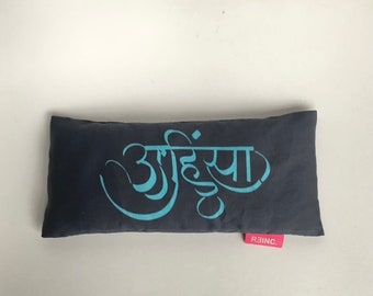 Organic yoga eye pillow Ahimsa dark blue