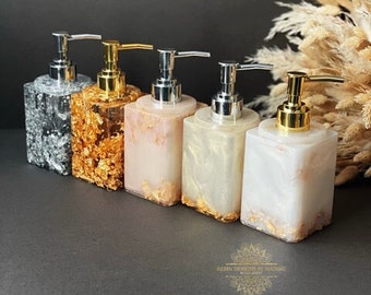 Square hand soap cream dispenser - With foil detailing and pump - Housewarming gift for bathroom decor beauty salon - Kitchen soap dispenser