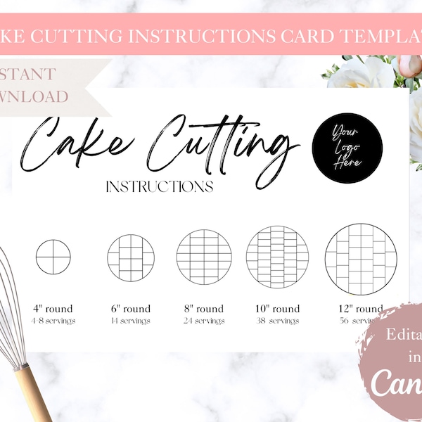 Cake Cutting Instructions Card Template, Canva Editable Cake Cutting Cards, Printable Card, Cake Cutting Instructions, Instant Download