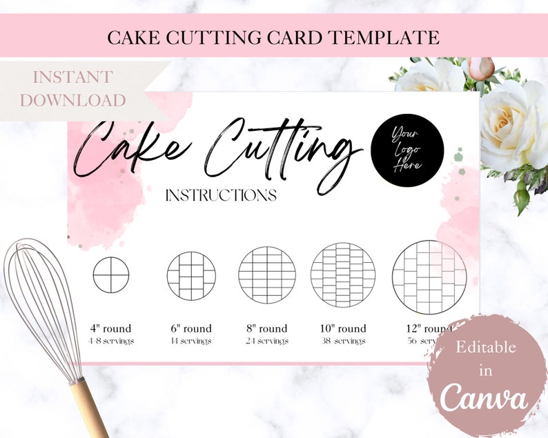 Cake Cutting Instructions Card Template, Canva Editable Cake Cutting