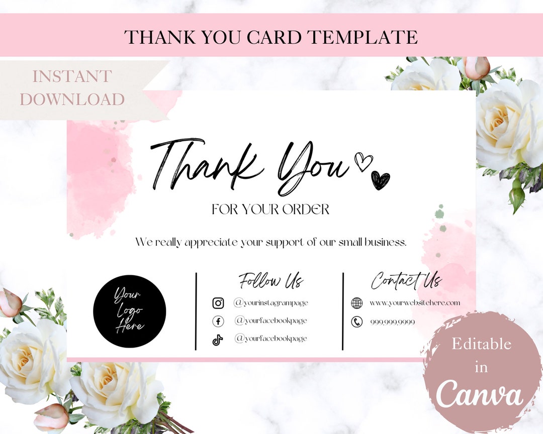 Thank You Card Template for Business, Canva Editable Thank You Card ...