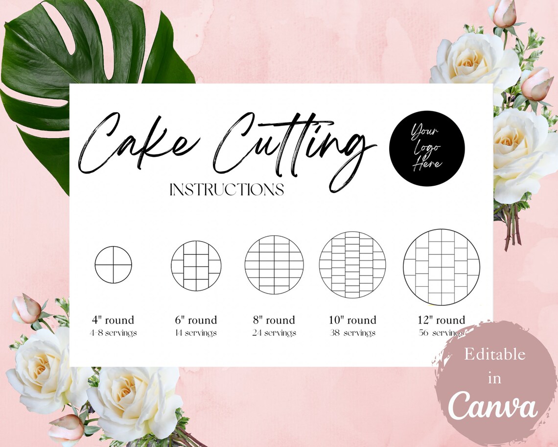 Cake Cutting Instructions Card Template, Canva Editable Cake Cutting
