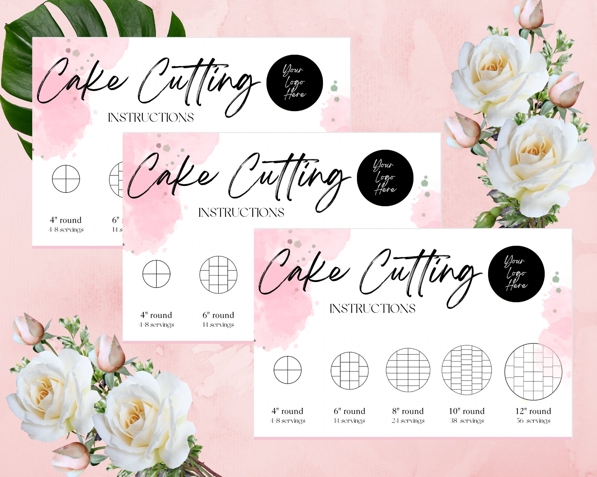Cake Cutting Instructions Card Template, Canva Editable Cake Cutting