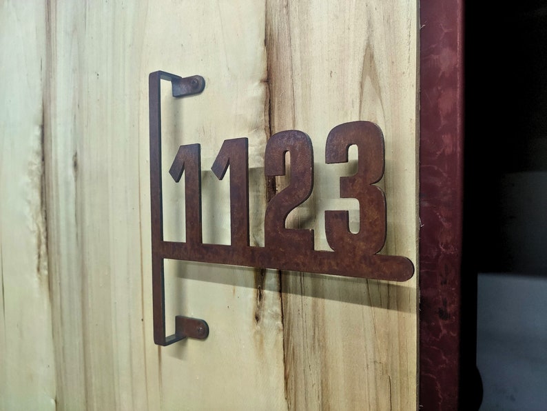View of Steel House Number Sign | Custom Weathered Metal Address Plate, Modern ...