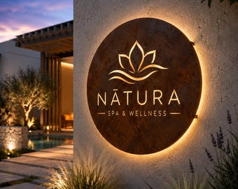 Custom Round Metal Business Sign, Backlit LED Logo, Corten Steel Wall Sign