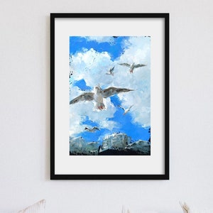 Ölgemälde Möwen und Himmel, Wanddekoration Kunst Kreative Zeichnung